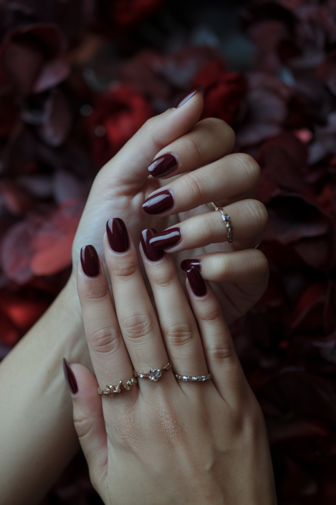 Deep Burgundy Romance Nails